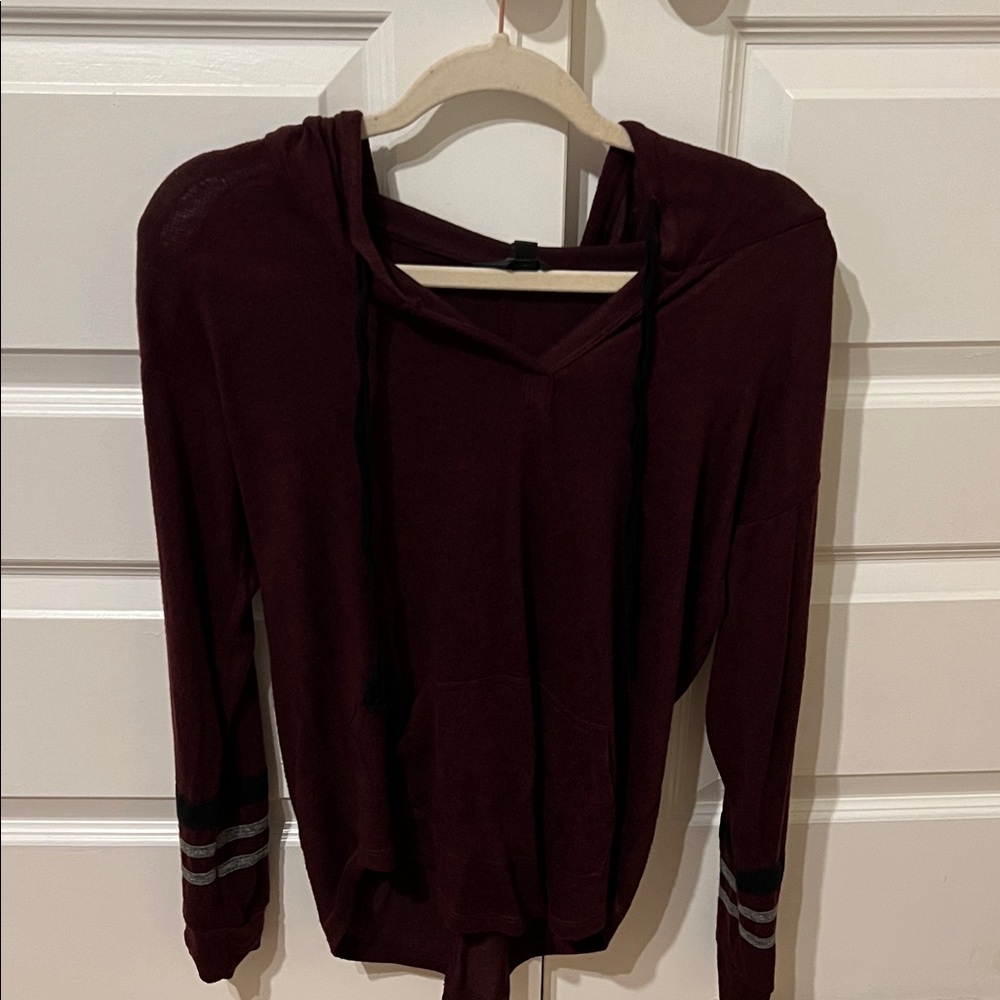 41 Hawthorn Maroon Hooded Pullover with Striped Cuffs